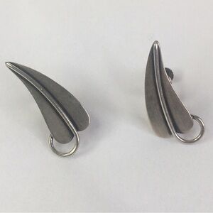 Jensen Mid Century Modern Screw Back Earrings Leaf 1.25" Sterling Silver